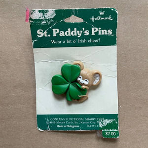 Hallmark St. Paddys Pins Mouse Clover Vintage Collectible 80s Brooch Green Irish